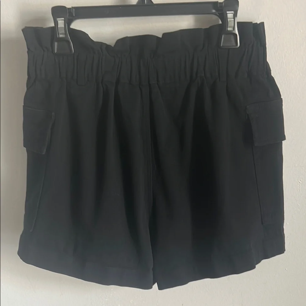 Kendall & Kylie Black Cotton Blend Cargo Shorts with Relaxed Fit Paper Bag Waist